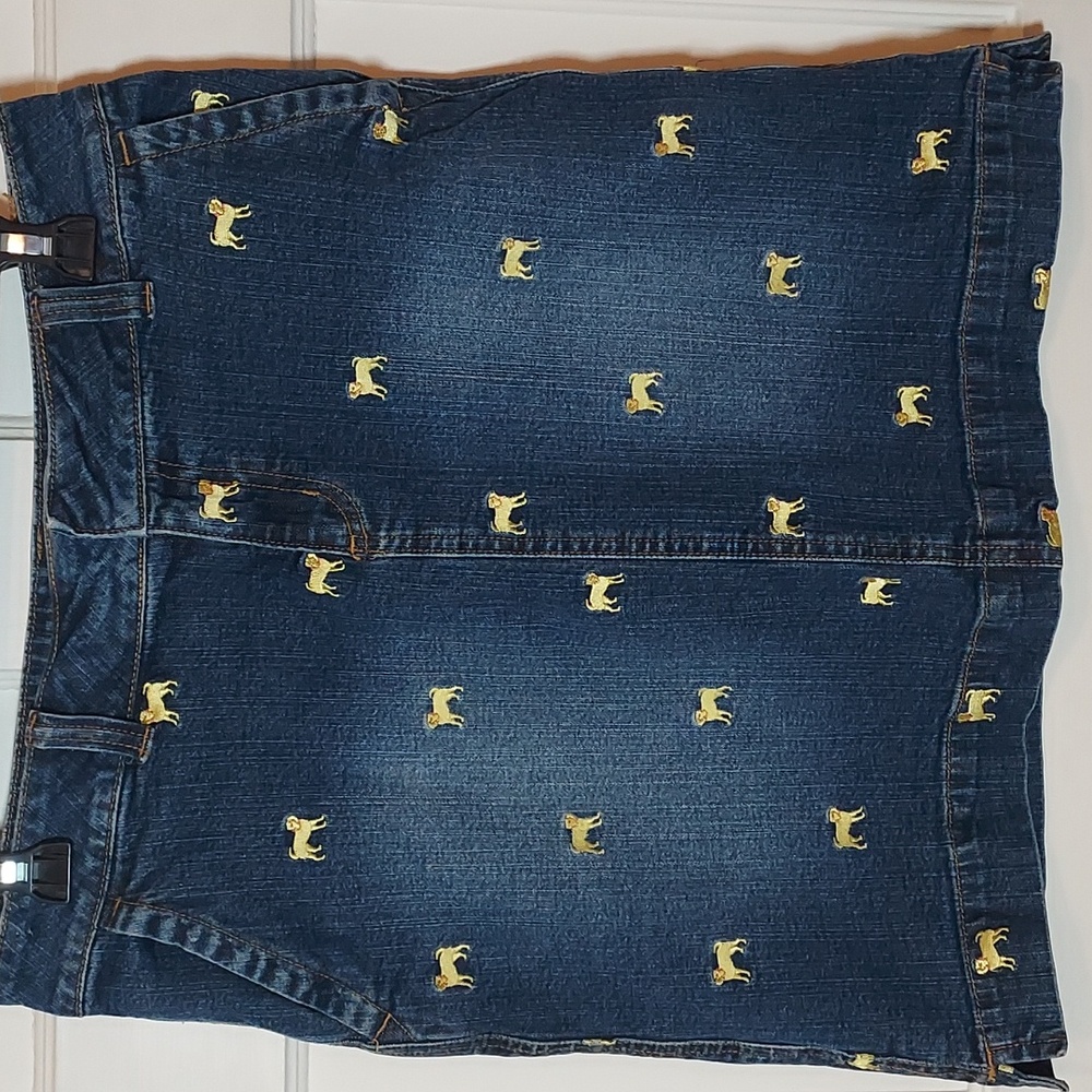Vintage Lilly Pulitzer Women's Dog Embroidered Denim Mini Skirt Size 4 Y2K